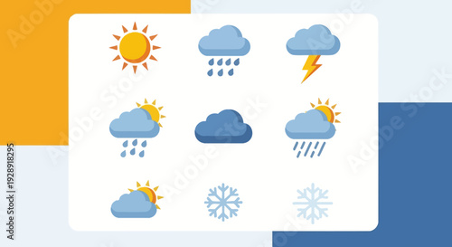 Weather Icons: Sun, Rain, Snow, Storm, Clouds - Forecast Symbols