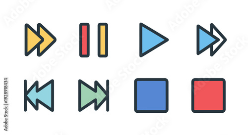 Colorful Multimedia Playback Icons Set - Play, Pause, Forward, Rewind