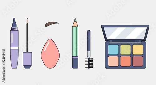 Cosmetic Makeup Tools Collection Flat Design Vector Illustration