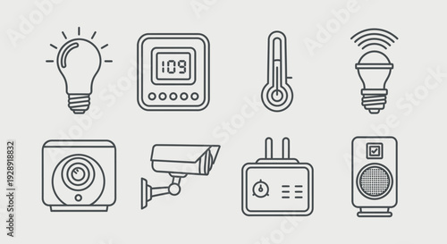 Smart Home Technology Icons: Security, Lighting, Climate Control, and Automation