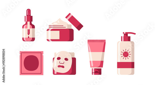 Skincare Products Flat Illustration - Beauty Routine Collection
