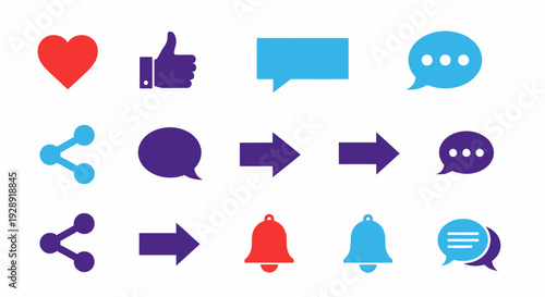 Social Media Icons, Like, Share, Comment, Notification, Heart, Arrow