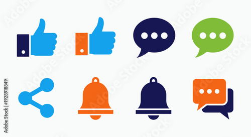 Social Media Icons: Like, Share, Comment, Notification, Chat