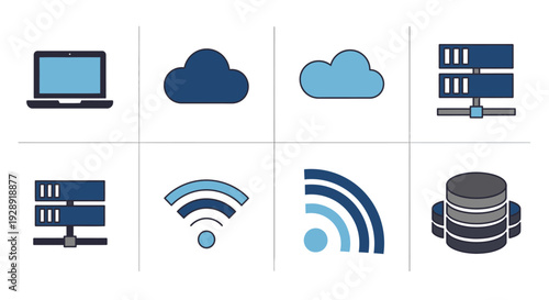 Technology Icons: Cloud, Laptop, Server, Wi-Fi, Database