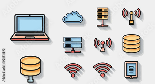 Technology Icons: Laptop, Cloud, Server, Database, Wifi, Tablet