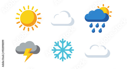 Weather Icons Set: Sun, Clouds, Rain, Storm, Snowflake, Forecast