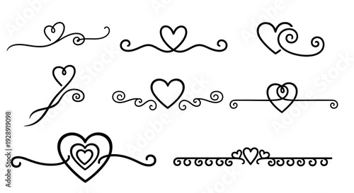 The illustration features various heart designs with swirling patterns and lines.