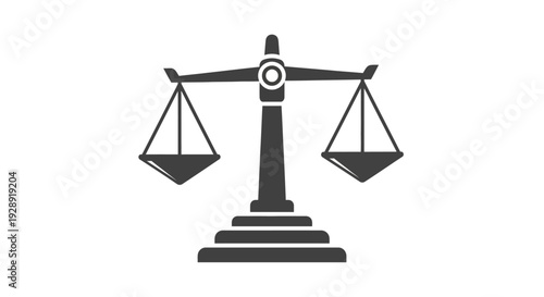 The balance scale stands on a pedestal in a neutral environment for weighing.