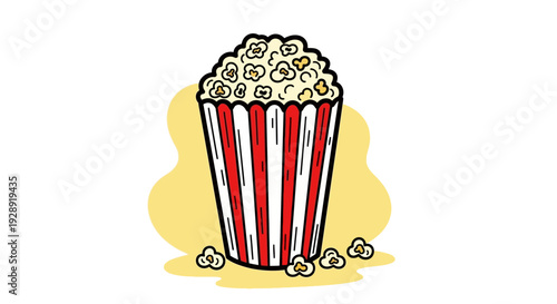 Colorful illustration of a large bucket of fresh popcorn overflowing