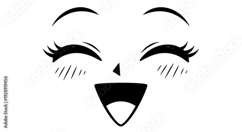 A smiling face with blush and eyelashes expresses joy and happiness