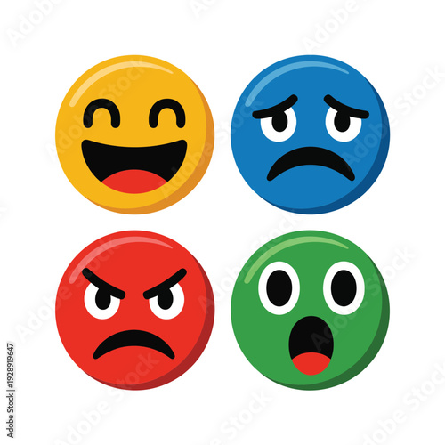 Colorful emotion emoji faces with happy, sad, angry and surprised expressions for school counseling poster, mental health awareness design