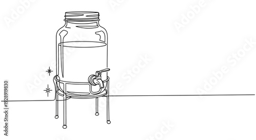 A detailed illustration of a large glass jar on a metal stand