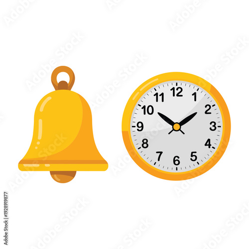 School bell and classroom clock icons for timetable schedule, attendance reminder, education day event graphics, teacher resource pack and signage