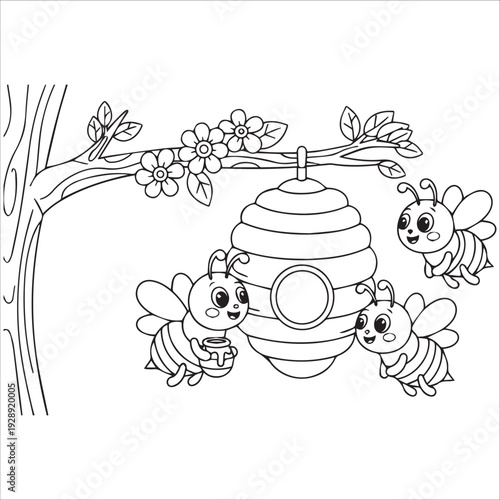Bee Hive Drawing and Coloring for Kids
