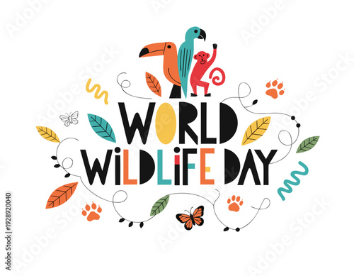 WORLD WILDLIFE DAY vector illustration isolated on white background