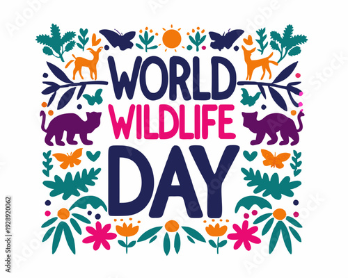 Endangered Animals and Nature Vector Illustration, World Wildlife Day Concept