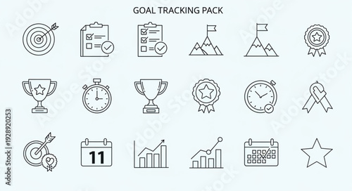 Goal achievement icons set for success and planning.