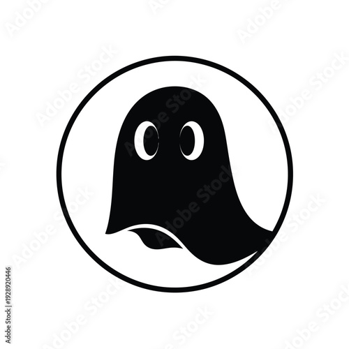 Vector illustration icon black ghost character illustration in a circular frame
