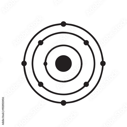 Fluorine Atom Bohr Model – Minimalist Line Art Vector