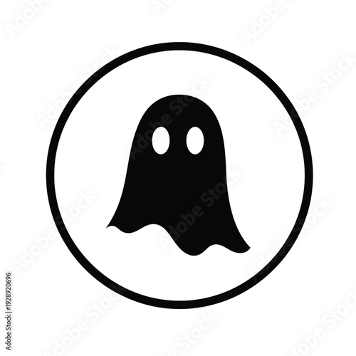 Vector illustration icon black ghost icon in a circle on a, simple spooky symbol
