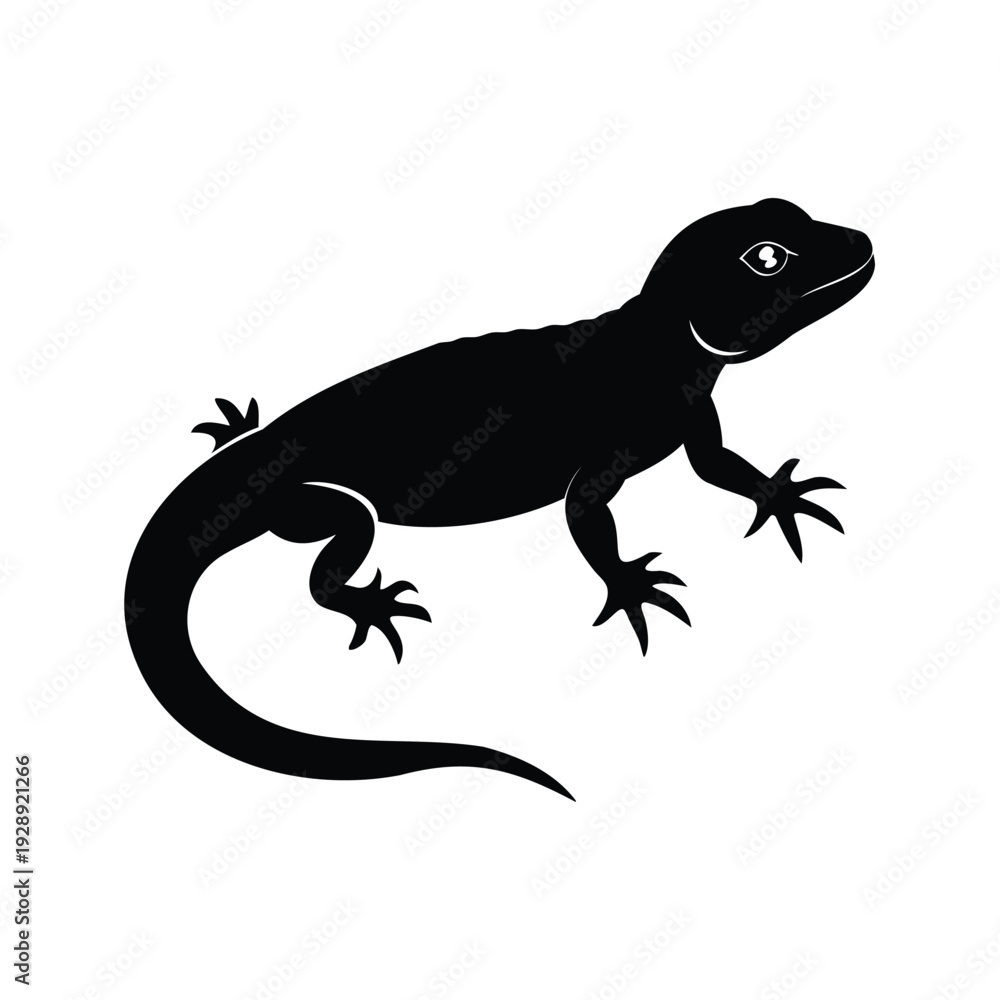 Fototapeta premium reptile scales close up silhouette vector illustration, Silhouette of a stylish black lizard standing on four legs with a sleek body, perfect vector illustration for reptile-themed designs