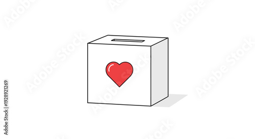 Illustration of donation box with heart symbol for charity
