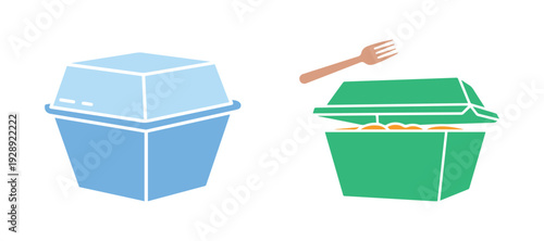 Takeout Food Container Icon, Symbol for Disposable Lunch Box. Concept for Meal Prep or Delivery. Vector Illustration