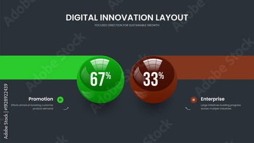 Digital Briefing Two Step Diagram Slide Layout. Simple Overview 2 Option Graph Presentation Template. Science Solution Frame Design Vector Illustration.