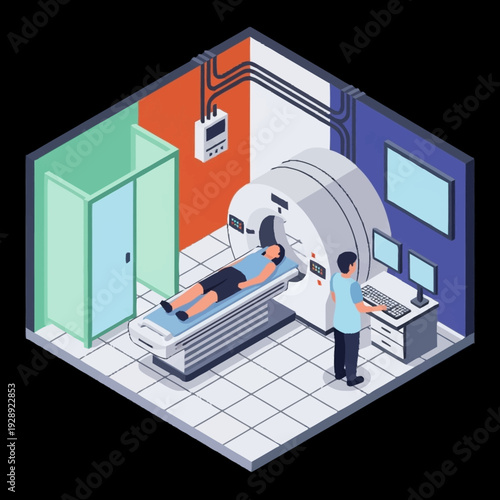 Medical Imaging Room with MRI Machine and Technician.