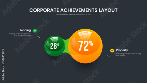 Educational Launch Two Element Graph Presentation Design. Professional Proposal Slideshow Template Vector Illustration. Visual Strategy 2 Option Chart Frame Layout.