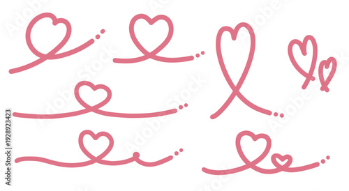 くるんとした手描きの太い線のハートのベクターセット素材