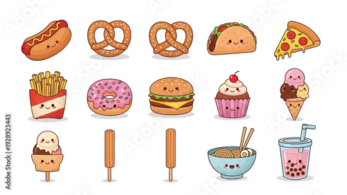Assorted Cartoon Food Items and Desserts.