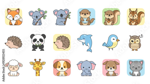 Collection of Cartoon Animal Faces and Characters.