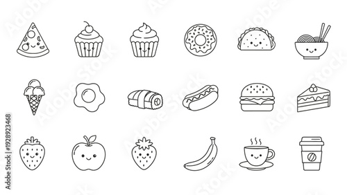 Collection of Simple Line Food Icons.
