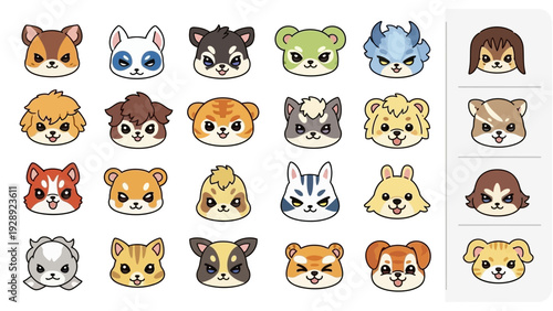 Collection of Cartoon Animal Faces and Heads.