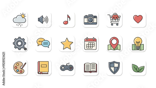 Collection of Various Flat Design Icons.