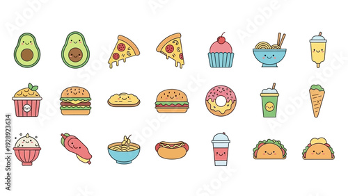 Assorted Cartoon Food Items and Desserts.