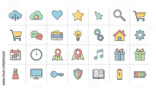 Collection of Various Flat Design Icons.