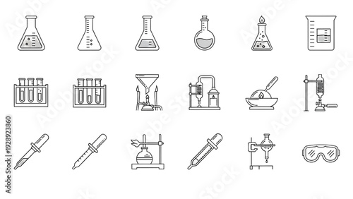 Biology and life science research minimalist outline icon set