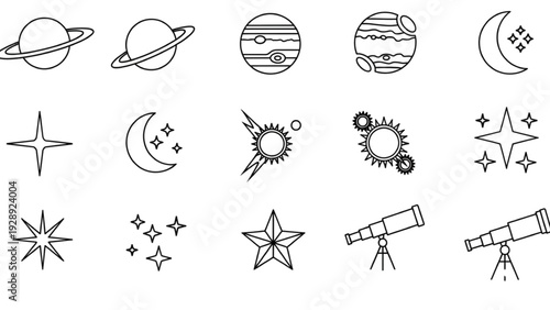 Geography and navigation minimalist line art icon set for education and travel