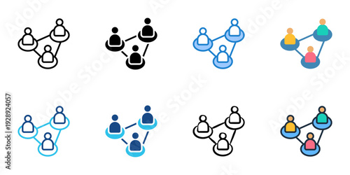 Social Network Connection icons set multiple style collection. Editable stroke 
