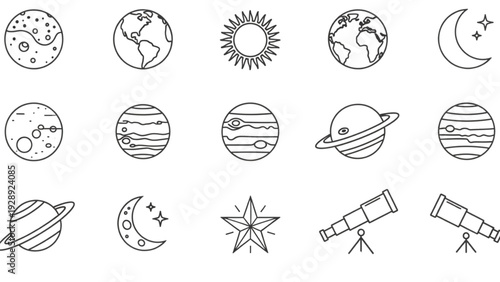 Geography and navigation minimalist line art icon set for education and travel