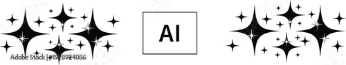 Artificial intelligence AI text box with magic sparkle stars for digital content generation and innovation cad drawing flat vector illustration,