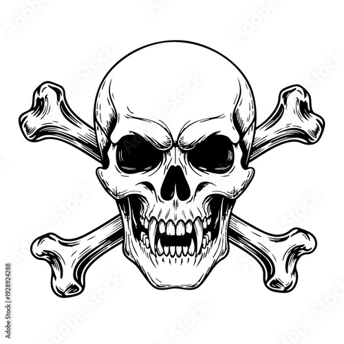 Black and white illustration of a skull and crossbones symbol.