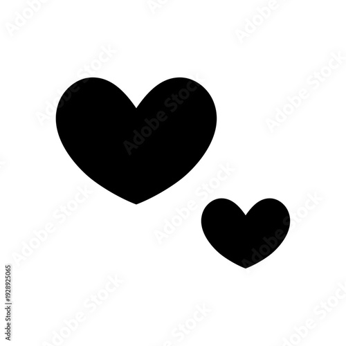 ハートアイコン 黒のシンプルな塗りつぶしハートセット 愛情や恋愛を表現するミニマルベクター素材 / Black heart icon set simple solid love symbol minimal vector for romance and design