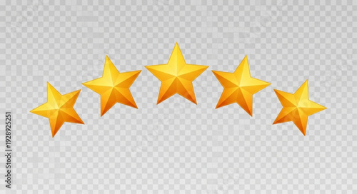 Five Golden Stars Rating System Transparent Background.