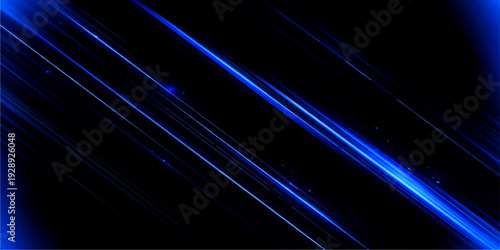 A vibrant abstract blue background features a glowing wave pattern and dark motion lines, blending digital technology art with bright energy streaks for a sleek vector wallpaper design
