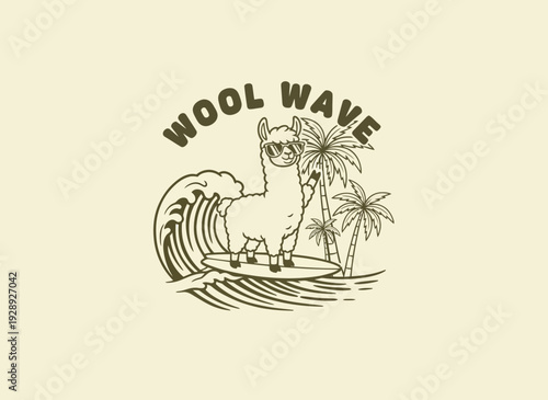 Llama Standing on Beach with Wave.