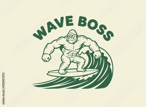 Muscular Surfer Riding Wave Illustration Design.