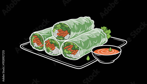 Spring Rolls with Vegetables and Dipping Sauce.